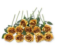 Gcljlmy 12 rose nere artificiali, 21 in singolo, fiori artificiali, rosa nera per sposa, bouquet di nozze, giardino, soggiorno, hotel, ufficio, decorazione (oro)