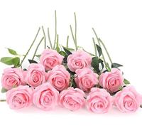 Gcljlmy 12 rose nere artificiali, 21 in singolo, fiori artificiali, rosa nera per sposa, bouquet di nozze, giardino, soggiorno, hotel, ufficio, decorazione (rosa)