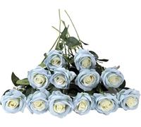 Gcljlmy 12 rose nere artificiali, 21 in singolo, fiori artificiali, rosa nera per sposa, bouquet di nozze, giardino, soggiorno, hotel, ufficio, decorazione (azzurro)