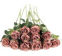 Gcljlmy 12 rose nere artificiali, 21 in singolo, fiori artificiali, rosa nera per sposa, bouquet di nozze, giardino, soggiorno, hotel, ufficio, decorazione (Dusty)