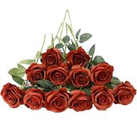 Gcljlmy 12 rose nere artificiali, 21 in singolo, fiori artificiali, rosa nera per sposa, bouquet di nozze, giardino, soggiorno, hotel, ufficio, decorazione (marrone)