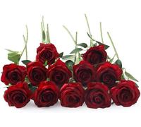 Gcljlmy 12 rose nere artificiali, 21 in singolo, fiori artificiali, rosa nera per sposa, bouquet di nozze, giardino, soggiorno, hotel, ufficio, decorazione (rosso profondo)