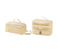 Gcljlmy 2 sacchetti per trucco in rete, organizzatore per cittadini, portatile, a doppio strato, per attività sportive all'aria aperta, beige., A