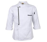 Gcljlmy Camicia da cucina a maniche lunghe, per gastronomia, chef, abbigliamento da lavoro, bianco, M