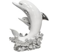 Gcljlmy Figura delfina, porta scaffale vino, scultura decorativa per ristoranti, elegante decorazione multiuso per scaffali, 21 x 17 x 27 cm (argento)
