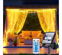 GCMacau 1200mAh Solare Tenda Luminosa Natale Esterno Interno,6x3M 600LED Impermeabile Luci di Natale Tenda Luminosa Esterno,Con 8 Modalità &Timer e Memoria Luci di Natale da Esterno Adatto alla