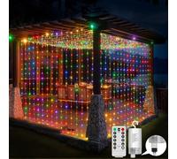 GCMacau Tenda Luminosa, 6x3M 600 LED Tenda Luci a Batteria, Tenda Luminosa Natale Esterno Interno con 20 Ganci, 8 Modalità Telecomando, Luci Fatate per Natale Matrimonio Valentino Festa, Luce Colorata