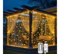 GCMacau Tenda Luminosa, 6x3M 600 LED Tenda Luci a Batteria, Tenda Luminosa Natale Esterno Interno con 20 Ganci, 8 Modalità Telecomando, Luci Fatate per Natale Matrimonio Valentino Festa Decorative