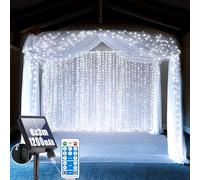 GCMacau Tenda luminosa solare 6x3m, 600 LED, catena di luci con 8 modalità e timer, bianco, per Natale, matrimonio, feste, decorazione