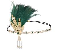 Gcroet Copricapo da donna anni '20, fascia per capelli vintage con fascia elastica, accessorio per capelli da showgirl con cristalli e perle per costume, festa a tema Verde