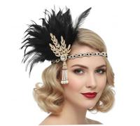 Gcroet Copricapo da donna anni '20, fascia per capelli vintage con fascia elastica, accessorio per capelli da showgirl con cristalli e perle per costume, festa a tema Nero...