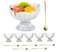 Gcroet Set di 6 coppette per gelato con cucchiai, in vetro trasparente smerlato, per dessert, frutta, insalata, snack e altro..