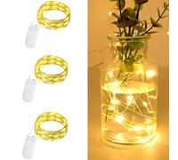 Gcstnn 3 Pezzi Stringa Luci LED a Batteria, 2M 20LED Mini Lampada a Fili di Rame, Impermeabile Catena Luminosa per Natalizi, Halloween, Feste, Matrimonio, Interni Decorazione (Bianco Caldo)