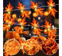 Gcstnn Catena Foglie di Acero Luci, 20LED Addobbi Autunnali Lucine, Luci a Batteria con Timer, Autunno Ghirlanda di Foglie D'acero per Halloween, Carnevale, Feste del Raccolto In/Esterno Decor