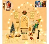 Gcstnn Set di 55 porta del gnomo, accessori natalizi con luce, porta delle fate, decorazione natalizia danese per bambini, regalo completo con porta d'elfo, gnomo, cassetta delle lettere, scaletta,
