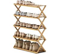 GCYEIDMA Scarpiera Pieghevole In Bambù -multifunzionale A 6 Ripiani, Autoportante, Di Medie Dimensioni, Senza Montaggio Scarpiera Pieghevole(5Tier Medium-Wood)