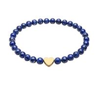 GD GOOD.designs Bracciale con Lapislazzuli e Cuore in Acciaio Inox Placcato Oro 18K | Bracciale da Donna con Perle da 6 mm | Impermeabile | Elastico 15-19 cm | Sacchetto Portagioie Incluso