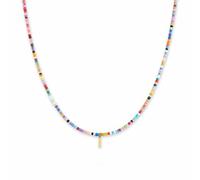 GD GOOD.designs Collana di perline colorate donna | Collana impermeabile con lettera I | Ciondolo con iniziale in acciaio inox placcato oro 18K | Regolabile e delicata sulla pelle (40-45 cm)