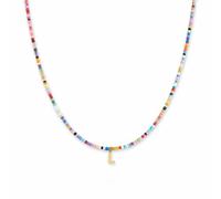 GD GOOD.designs Collana di perline colorate donna | Collana impermeabile con lettera L | Ciondolo con iniziale in acciaio inox placcato oro 18K | Regolabile e delicata sulla pelle (40-45 cm)