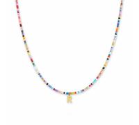 GD GOOD.designs Collana di perline colorate donna | Collana impermeabile con lettera R | Ciondolo con iniziale in acciaio inox placcato oro 18K | Regolabile e delicata sulla pelle (40-45 cm)