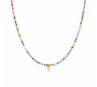 GD GOOD.designs Collana di perline colorate donna | Collana impermeabile con lettera T | Ciondolo con iniziale in acciaio inox placcato oro 18K | Regolabile e delicata sulla pelle (40-45 cm)
