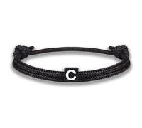 Gd. GOOD.designs EST. 2015 Bracciale in corda con lettere | Bracciale dell'amicizia nero regolabile con dimensioni 14cm - 24cm | Iniziale C