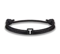 Gd. GOOD.designs EST. 2015 Bracciale in corda con lettere | Bracciale dell'amicizia nero regolabile con dimensioni 14cm - 24cm | Iniziale T