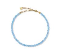 GD GOOD.designs EST. 2015 Cavigliere da donna con perle di acquamarina 4mm - Impermeabile - Cavigliera in pietra naturale blu con chiusura regolabile in oro 18K