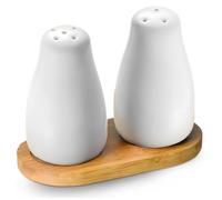 GD HUA Set di 2 spargisale e pepe in ceramica con vassoio di bambù, adesivo, adatto come regalo di nozze per sposi e sposi