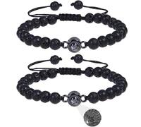 GDBAIXIMY Coppia di 100 lingue diverse che dice ti amo braccialetto di proiezione abbinato, regalo da uomo per lui e per lei, donna, agata nera opaca bianca turchese perline di pietra