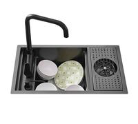 GDBTDL Lavello da Cucina con sciacquatrice in Vetro, lavello da Bar for Workstation in Acciaio Inossidabile, Lavello Invisibile in Acciaio Inossidabile a Vasca Singola for Compatibile Cafe Restaurant