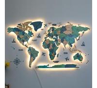 GDBTDL Mappa del mondo 3D in legno e acrilico con luce a LED, decorazione da parete illuminata di grandi dimensioni, arte moderna per soggiorno, regalo di viaggio per casa o ufficio