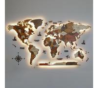GDBTDL Mappa del mondo in legno con LED 3D, decorazione da parete in acrilico, extra large, decorazione da viaggio moderna, decorazione da parete illuminata per casa e ufficio, soggiorno