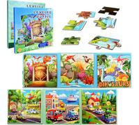 Gdbykds 2 Pezzi Puzzle Magnetici per Bambini - Puzzle Magnetico dei Dinosauri, Giocattoli da Viaggio Auto Attività Aereo per i Bambini, Puzzle Magnetico Giocattoli Educativi Regalo di Compleanno