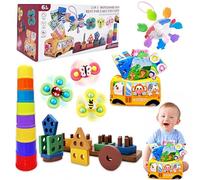 Gdbykds Giochi Neonato 6-9 Mesi, Giochi Montessori per Neonati, Giocattoli a Ventosa, Coppa per Bambini Impilabile, Forma di Legno Categoria, Scatola di Asciugamani, Sensoriali Giocattoli Silicone