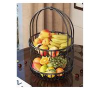 GddOGUK Fruttiera for bancone da Cucina, Cesto di Frutta in Filo Metallico a 2 Livelli con Maniglia, portafrutta da banco, portafrutta Rotondo Decorativo(Svart,L)