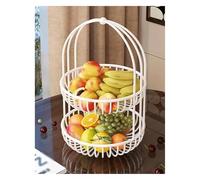 GddOGUK Fruttiera for bancone da Cucina, Cesto di Frutta in Filo Metallico a 2 Livelli con Maniglia, portafrutta da banco, portafrutta Rotondo Decorativo(Wit,Piccola)