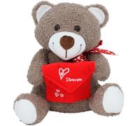 Gdecora Orsetto di peluche con busta rossa per messaggio personalizzato - Orsetto da 25 cm Regalo romantico San Valentino e festa della mamma - Teddy Bear con lettera I Love You - Peluche per
