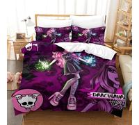 GDEKCIEAS Monsters High Set Copripiumino Copripiumino 3D Stampa Digitale Personaggi animati 3 Pezzi E Federe Set Di Biancheria Da Letto Microfibra Morbido Con Cerniera Per Bambini Single(140x200cm)