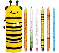 GDFJBG Kawaii - Custodia per scuola 2 in 1, in morbido silicone + 8 penne cancellabili multicolore, portapenne impermeabile con cerniera, set di forniture per la scuola, 0,7 mm, Api, Kawaii