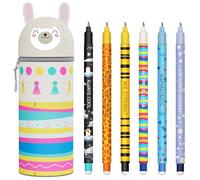 GDFJBG Kawaii - Custodia per scuola 2 in 1, in morbido silicone + 8 penne cancellabili multicolore, portapenne impermeabile con cerniera, set di forniture per la scuola, 0,7 mm, Alpaga, Kawaii