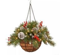 Gdfnmogo Cesto natalizio da appendere con fiori artificiali con luci integrate, adatto per interni ed esterni, decorazione per le vacanze, plastica resistente alle intemperie e materiale di ferro (20