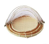 Gdfnmogo Cesto portaoggetti intrecciato a mano con copertura in rete, vassoio pieghevole per servire frutta, verdura, pane, organizer leggero da picnic, Nat(piccolo)