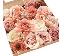 Gdfnmogo Fiori artificiali viola mix di fiori di dalia rose con steli per bouquet da sposa e decorazioni per la casa, set da 18 pezzi con verde (numero di 2)