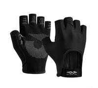 Gdfnmogo Guanti da allenamento a mezze dita con palmo antiscivolo, rete elastica traspirante e cinturino da polso regolabile per allenamento in palestra, sollevamento pesi (nero) (S)