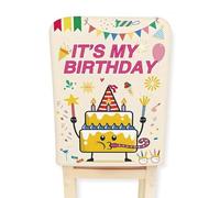 Gdfnmogo Happy Birthday - Set di coprisedie per aule, stampa vivace su entrambi i lati con palloncini e torte, lavabili e riutilizzabili, in poliestere