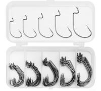 Gdfnmogo Set di ami da pesca offset in acciaio al carbonio, ganci a vite senza fine spinato per pesca d'acqua dolce alla spigola, carpa, compatibile con mulinello, 51 pezzi