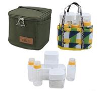 Gdfnmogo Set di barattoli per condimenti da campeggio, kit per spezie da esterno con 4 bottiglie da 180 ml e 3 bottiglie in PET da 115 ml, portatile, compatto, per escursioni, hik (KHAKI)