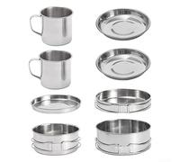 Gdfnmogo Set di pentole da campeggio in acciaio inox da 8 pezzi per 5 attraverso 6 persone Set di cottura all'aperto con pentole pieghevoli Pan tazze piatti per campeggio escursionismo barbecue