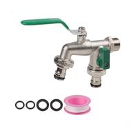 Gdfnmogo Splitter per tubo da giardino a 2 vie, connettore per rubinetto dell'acqua in lega di zinco, con doppia uscita, per lavatrice con sistema di irrigazione, con adattatori per tubi
